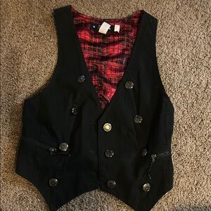 Black Vest with Red Plaid Lining